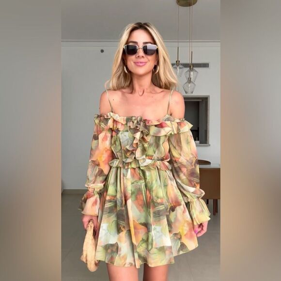 Zara Ruffles Printed Tulle Dress New - Picture 5 of 7